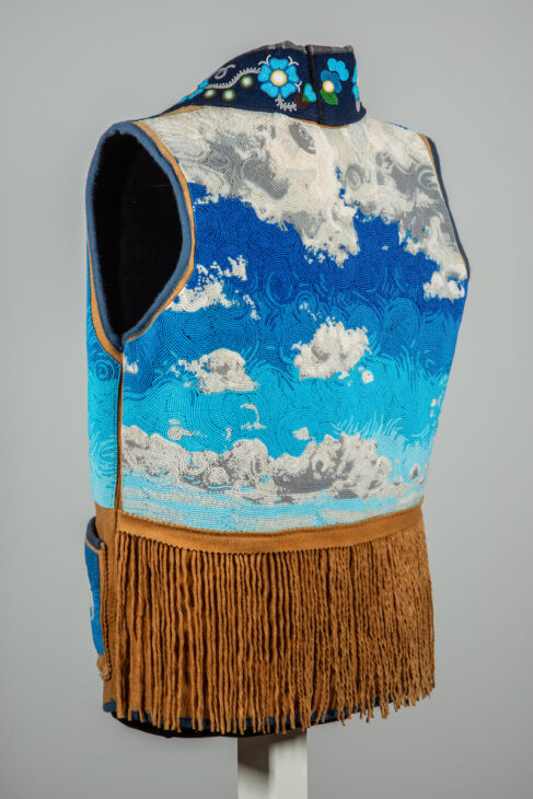 Katherine Boyer (Métis)
The Sky Vest, 2021
Seed beads on smoked moosehide, 48 x 24 x 10 inches
Collection National Gallery of Canada, Ottawa. © Katherine Boyer.
Photo: Don Hall, Courtesy MacKenzie Art Gallery