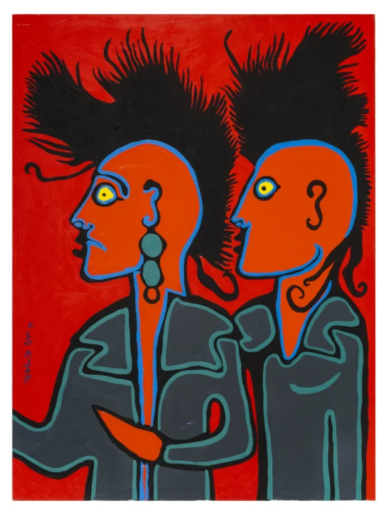 Norval Morrisseau (Bingwi Neyaashi Anishinaabek First Nation), Punk Rockers Nancy and Andy, 1989. The Estate of Norval Morrisseau