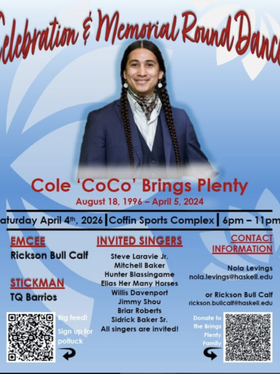 Haskell University Hosts Memorial Round Dance for Cole “CoCo” Brings Plenty – April 4, 2026