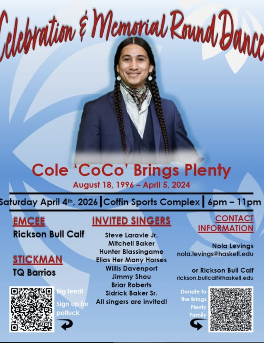 Haskell University Hosts Memorial Round Dance for Cole “CoCo” Brings Plenty – April 4, 2026